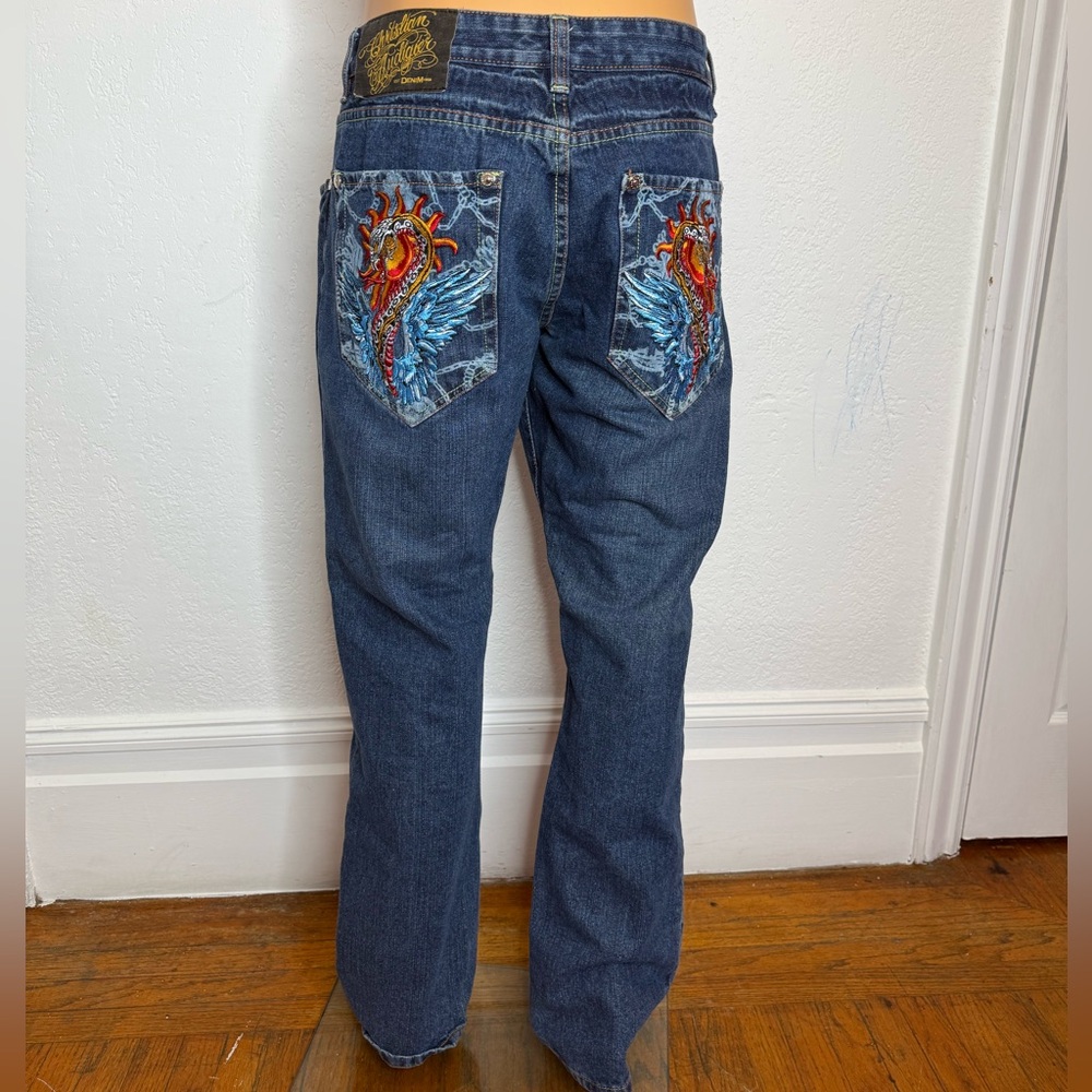 Christian Audigier Embroidered Y2K Vtg Dragon Serpent Embellished 36X33 Jeans